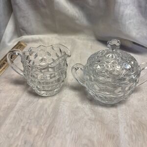 Vintage‎ Fostoria American Clear Glass Cube Cubist Large Creamer and Sugar Set